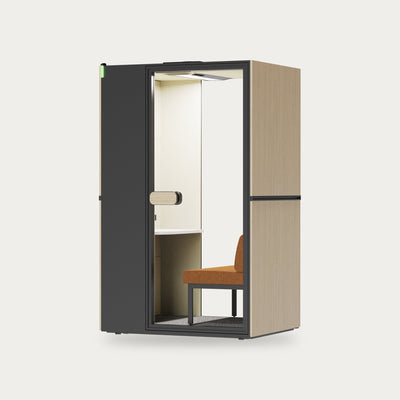 CorePod Cube Focus, akustična kabina, zunanjost lesen dekor, s sedežem