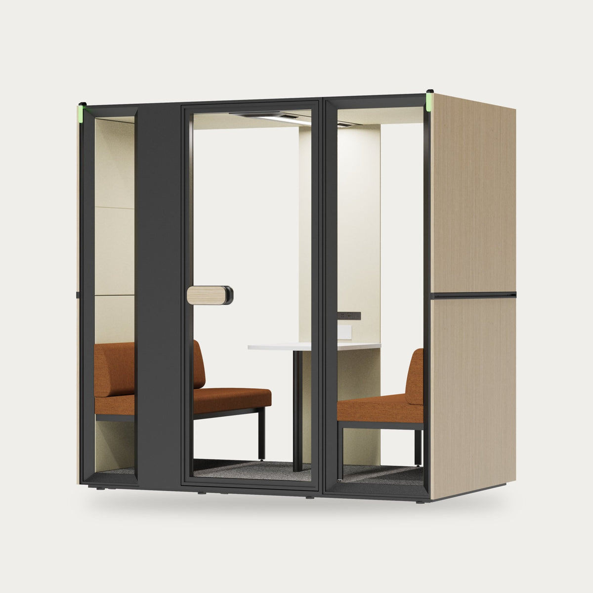 CorePod Cube Meet, akustična kabina, zunanjost lesen dekor