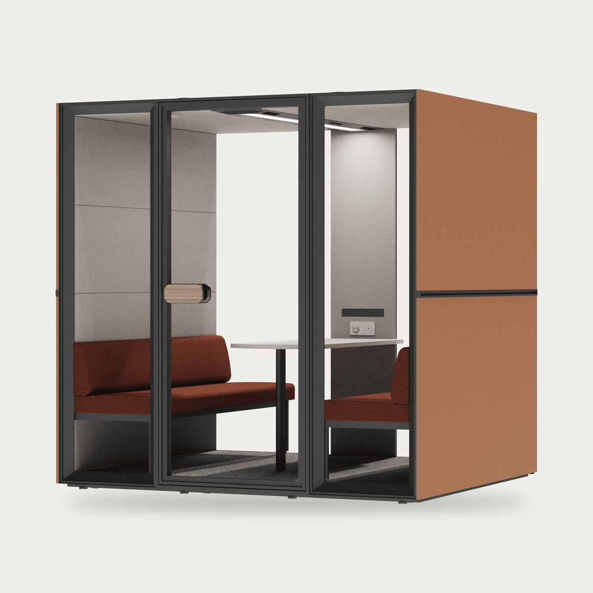 CorePod Cube Team, akustična kabina, zunanjost oranžna